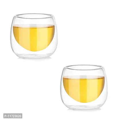 we3 Double Wall Insolate Glass Coffee Tea Mugs, Clear Glass Cup Set for Sampling Tea Flavours, Ristretto and Single Expresso (Pack of 2)