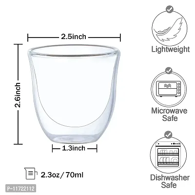 we3 Double Wall Glasses Set of 70ml Coffee Mug Glasses - Borosilicate Glass Cup for Espresso, Cappuccino, Latte, Tea, Milk, Juice and Water(Pack of 2)-thumb2