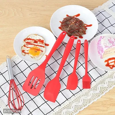 we3 Silicone Cooking Utensils Set, Kitchen Utensils Include Silicone Spatula Set, Turner, Brush, Whisk, Heat Resistant Non-Stick Cooking Tools (Red)-thumb3