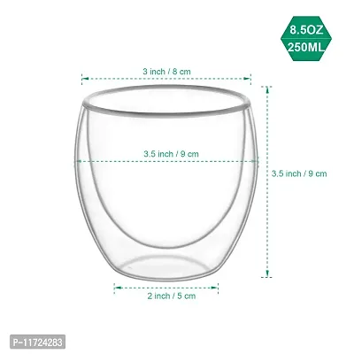 we3 Glass Coffee Cups, Double Wall Glass, Coffee Mug, Insulted Clear Cups, for Latte, Cappuccinos, Milk, Beverage, Tea Bag, Water, Macchiato, 250mL/8.45 FL oz (Pack of 1)-thumb2