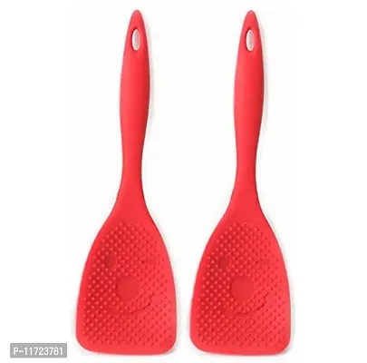 we3 Silicone Rice Paddle Rice Potato Food Service Spoon Heat-Resistant Rice Spatula Non-Stick Rice Spoon Rice Scoop Kitchen Utensils for Rice Mashed Potato (Pack of 2, Red)