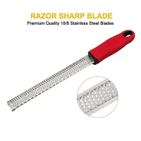 Hakubha Sales Lemon Zester Cheese Grater Razor Sharp Stainless Steel Grater for Parmesan Cheese Potato Ginger Garlic Nutmeg Chocolate Vegetables Fruits Safety Cover (Long Red)-thumb2