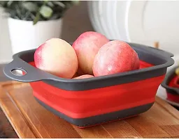 we3 Set of 2 pcs Foldable Silicone Colander Fruit Vegetable Washing Basket Strainer Collapsible Drainer with Handle Kitchen Tool. (Red)-thumb4