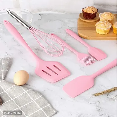 we3 Silicone Cooking Utensils Set, Kitchen Utensils Include Silicone Spatula Set, Turner, Brush, Whisk, Heat Resistant Non-Stick Cooking Tools (Pink)-thumb5