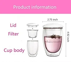 we3 Glass Tea And Coffee Cup Mug With Lid And Tea Infuser - 3 Pieces, Clear, 350 ml-thumb4