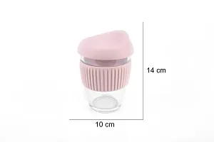 we3 Glass Tumbler to Go, Reusable Coffee & Tea Cup, Insulated, Clear Travel Mug with Anti-Splash Silicone Lid and Non-Slip Sleeve, 300ml Pink Pack of 1-thumb1