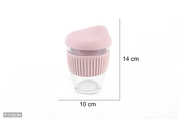 we3 Glass Tumbler to Go, Reusable Coffee & Tea Cup, Insulated, Clear Travel Mug with Anti-Splash Silicone Lid and Non-Slip Sleeve, 300ml Pink Pack of 1-thumb2