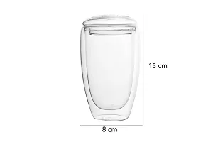 we3 Glass Tea and Coffee Cup Mug with Lid and Tea Infuser - 3 Pieces, Clear, 350 ml (18A Pack of 1)-thumb1