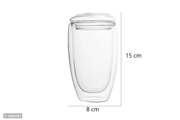 we3 Glass Tea and Coffee Cup Mug with Lid and Tea Infuser - 3 Pieces, Clear, 350 ml (18A Pack of 1)-thumb2