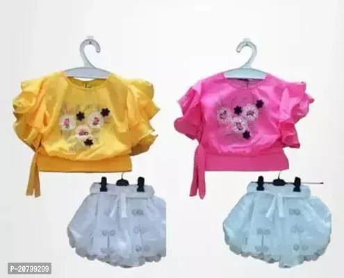 Fabulous Top With Bottom Set Yellow Pink Color For Girls Pack Of 2