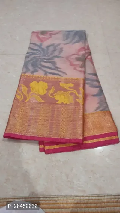 Stylish Pink Banarasi Silk Saree with Blouse piece For Women-thumb0