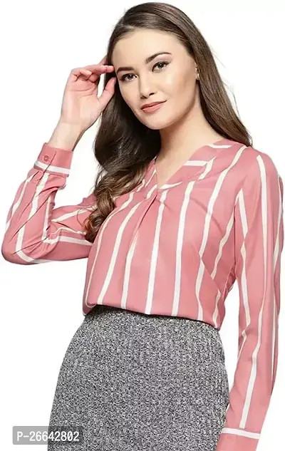 Elegant Pink Crepe Striped Top For Women-thumb0