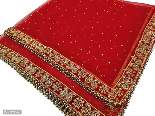 Elite Red Net Beads And Stones Dupattas For Women