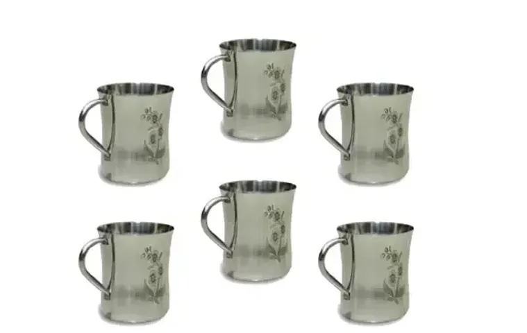 Pack of 6 Stainless Steel Flower Cup (steel, Cup Set) 150 Ml