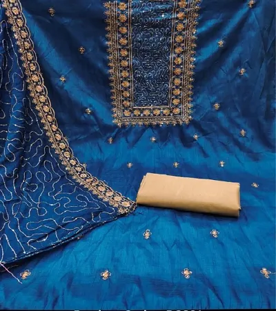 Chanderi Silk Dress Material with Dupatta For Women