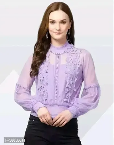 Elegant Purple Net Solid Top For Women-thumb0