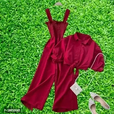 Stylish Maroon Crepe Solid Basic Jumpsuit For Women