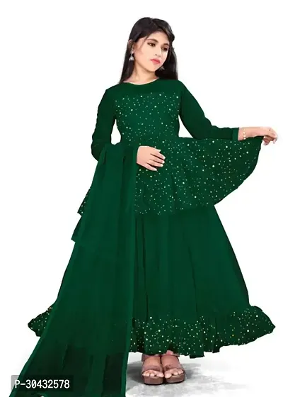 Alluring Green Net Solid Ethnic Gowns For Girls