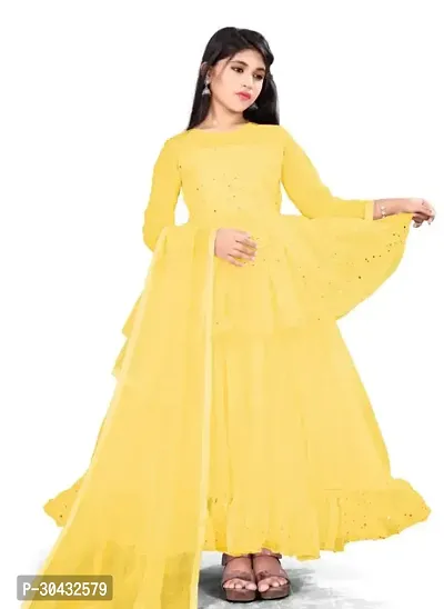 Alluring Yellow Net Solid Ethnic Gowns For Girls-thumb0