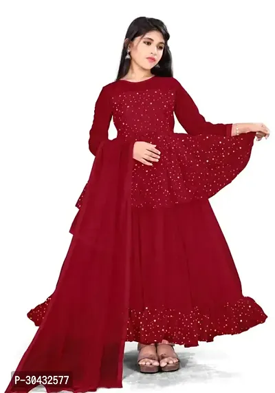 Alluring Maroon Net Solid Ethnic Gowns For Girls-thumb0