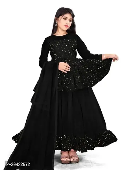 Alluring Black Net Solid Ethnic Gowns For Girls-thumb0