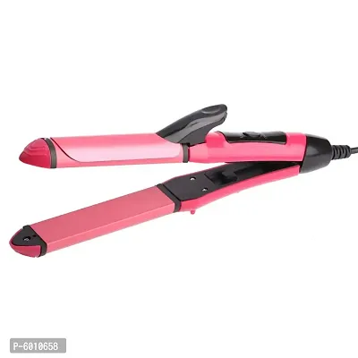 2-in-1 Ceramic Plate Essential Beauty Hair Straightener and Plus Hair Curler Combo Set for Women color pink