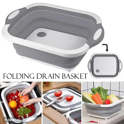 Multifunction Silicone Chopping Board with Towel, Space Saving 3 in 1 Multifunction Storage Basket-thumb0