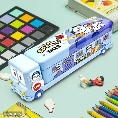 School Pencil Box for Girls and Boys Compass Box for Girls with Wheel, Stylish School Bus ans Train Geometry Box-thumb3