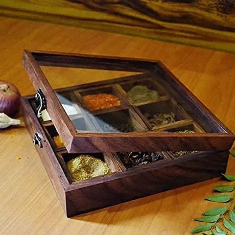 ZYNTIX? 3 Compartments Multi Uses Wooden Masala Box fix partitions
