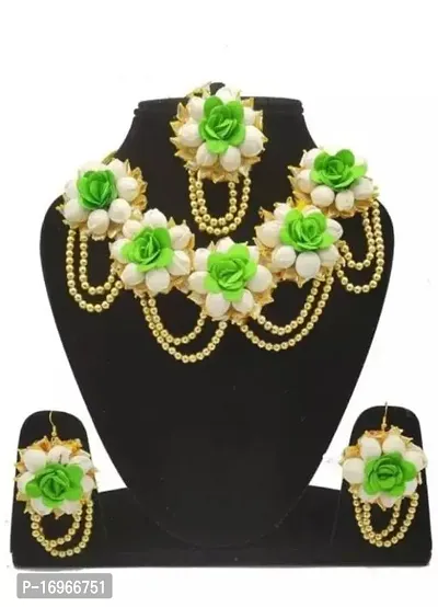 Traditional Green Flower Jewellery Set For Women