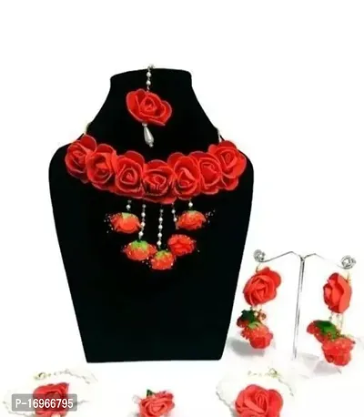 Traditional Red Flower Jewellery Set For Women-thumb0