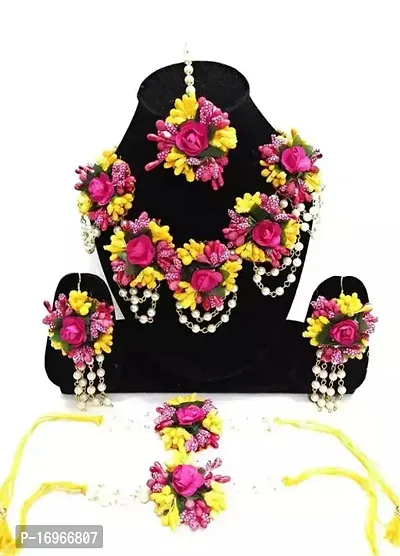 Traditional Pink Flower Jewellery Set For Women