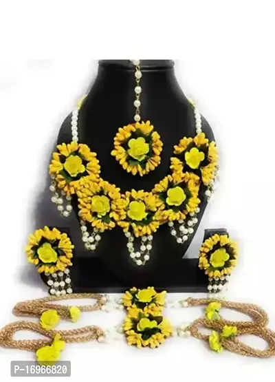 Traditional Yellow Flower Jewellery Set For Women-thumb0