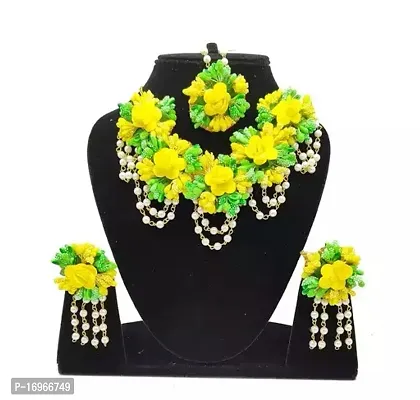 Traditional Yellow Flower Jewellery Set For Women