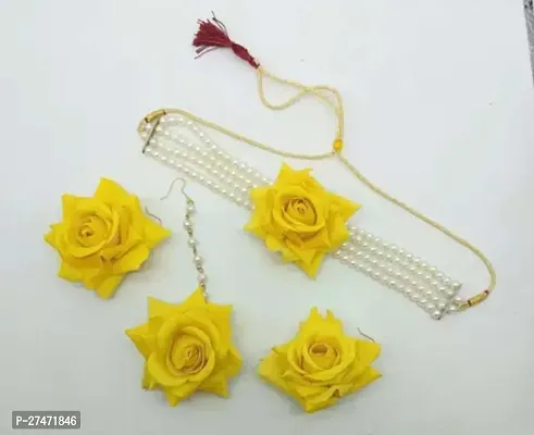 Rose Choker Set for Women - Yellow-thumb2