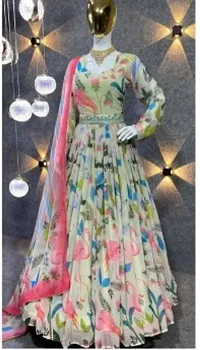 Elegant Multicoloured Georgette Indo-Western Gown For Women-thumb1