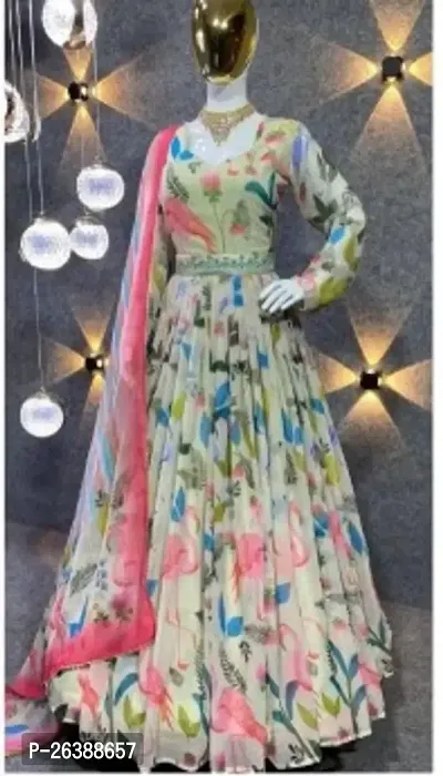 Elegant Multicoloured Georgette Indo-Western Gown For Women-thumb2