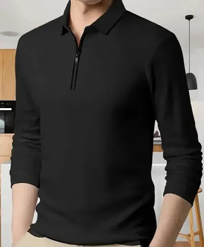 EYEBOGLER Mens Regular Fit Polo Neck Full Sleeve Solid Tshirt