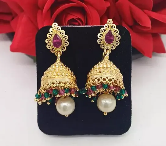 Alloy Pearl Jhumkas Earrings For Women