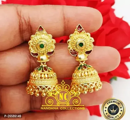 Golden Alloy Cubic Zirconia Jhumkas Earrings For Women-thumb0