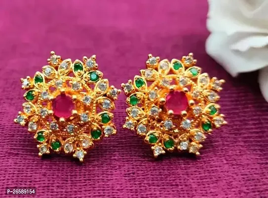 Green Alloy Cubic Zirconia Studs Earrings For Women