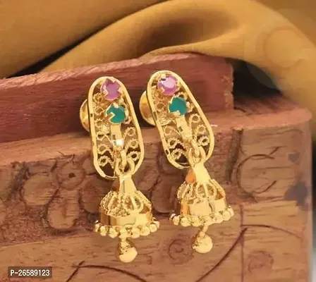 Golden Alloy Artificial Stones Hoop Earrings Earrings For Women