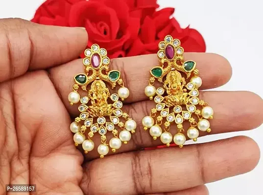 Golden Alloy Pearl Chandbalis Earrings For Women