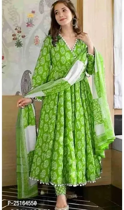 Stylish Green Rayon Kurta, Bottom and Dupatta Set For Women-thumb0