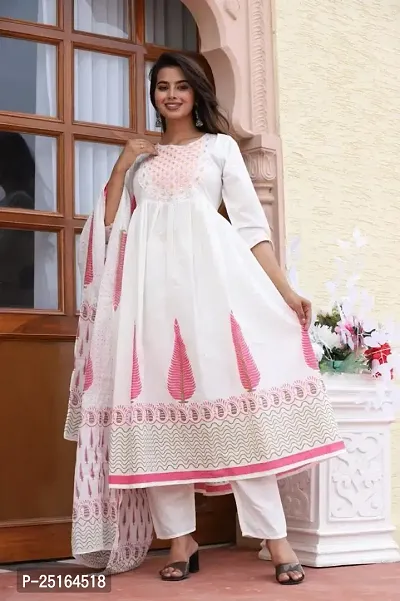 Stylish White Rayon Kurta, Bottom and Dupatta Set For Women