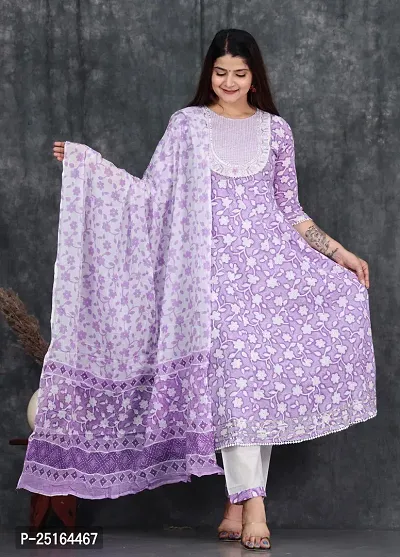 Stylish Purple Rayon Kurta, Bottom and Dupatta Set For Women-thumb0