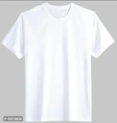 Reliable White Cotton Blend Solid Round Neck Tees For Men-thumb0