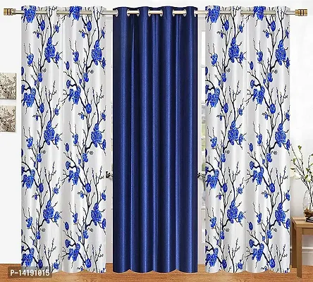 Stylish Blue Polyester Printed Door Curtains Pack Of 3-thumb0