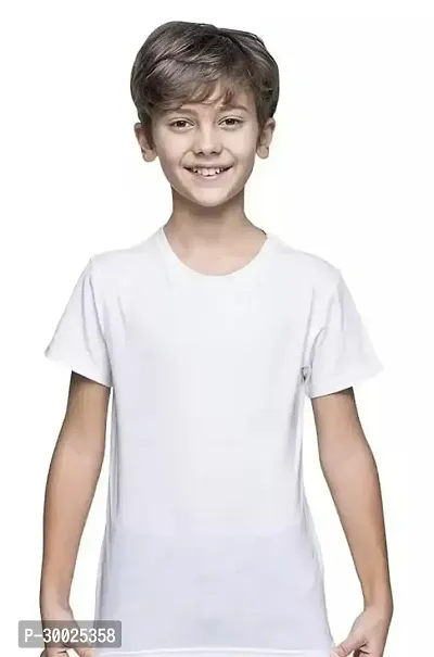 Stylish White Polyester Solid Tees For Boys-thumb0