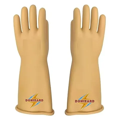 Vidyut 11000 KVA Safety Electrical Insulated Latex Rubber Seamless Handle Gloves 14 inch (355mm, Yellow) Pack of 1 Pair